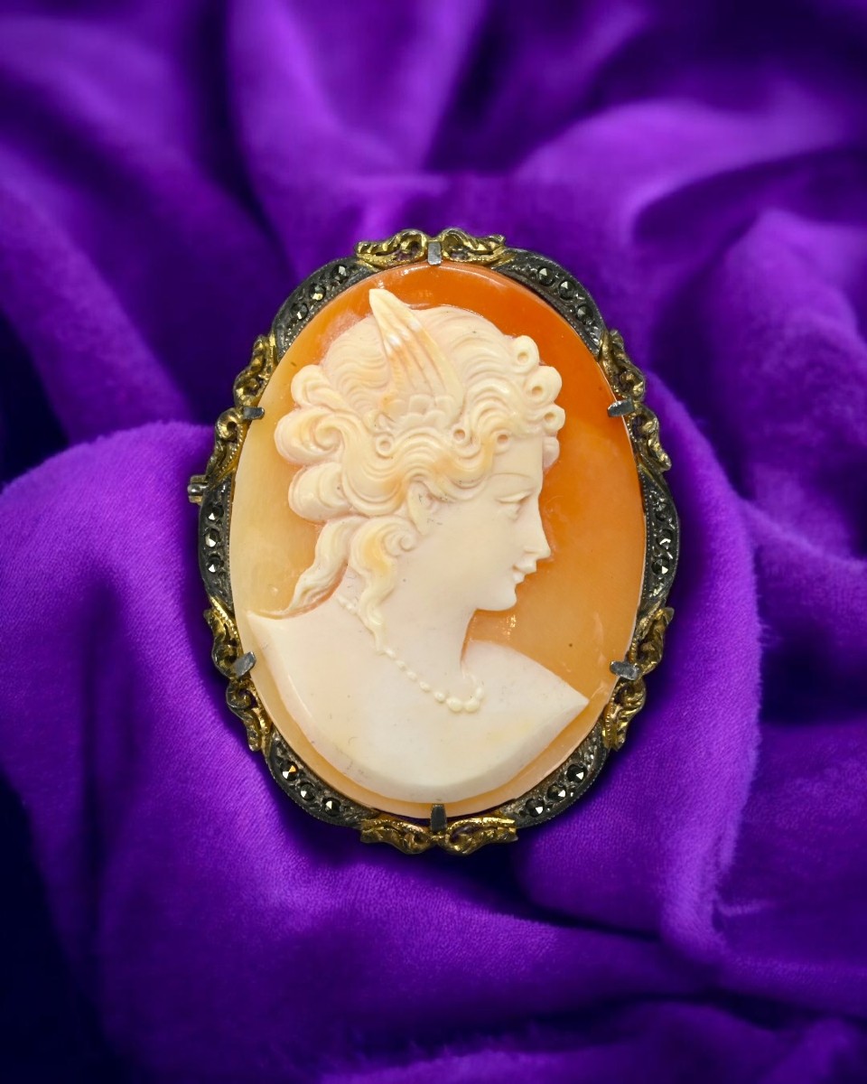 Cammeo Con Cornice in Argento Dorato - Italia Fine XIX Secolo 